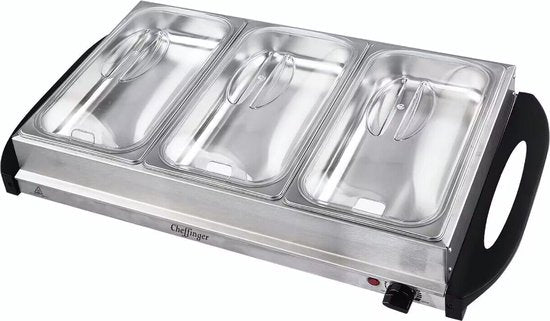 Cheffinger Buffetwarmer - Warmhoudplaat - Voedselwarmer - 3x2.4L - Roestvrij Staal - TEKZEN