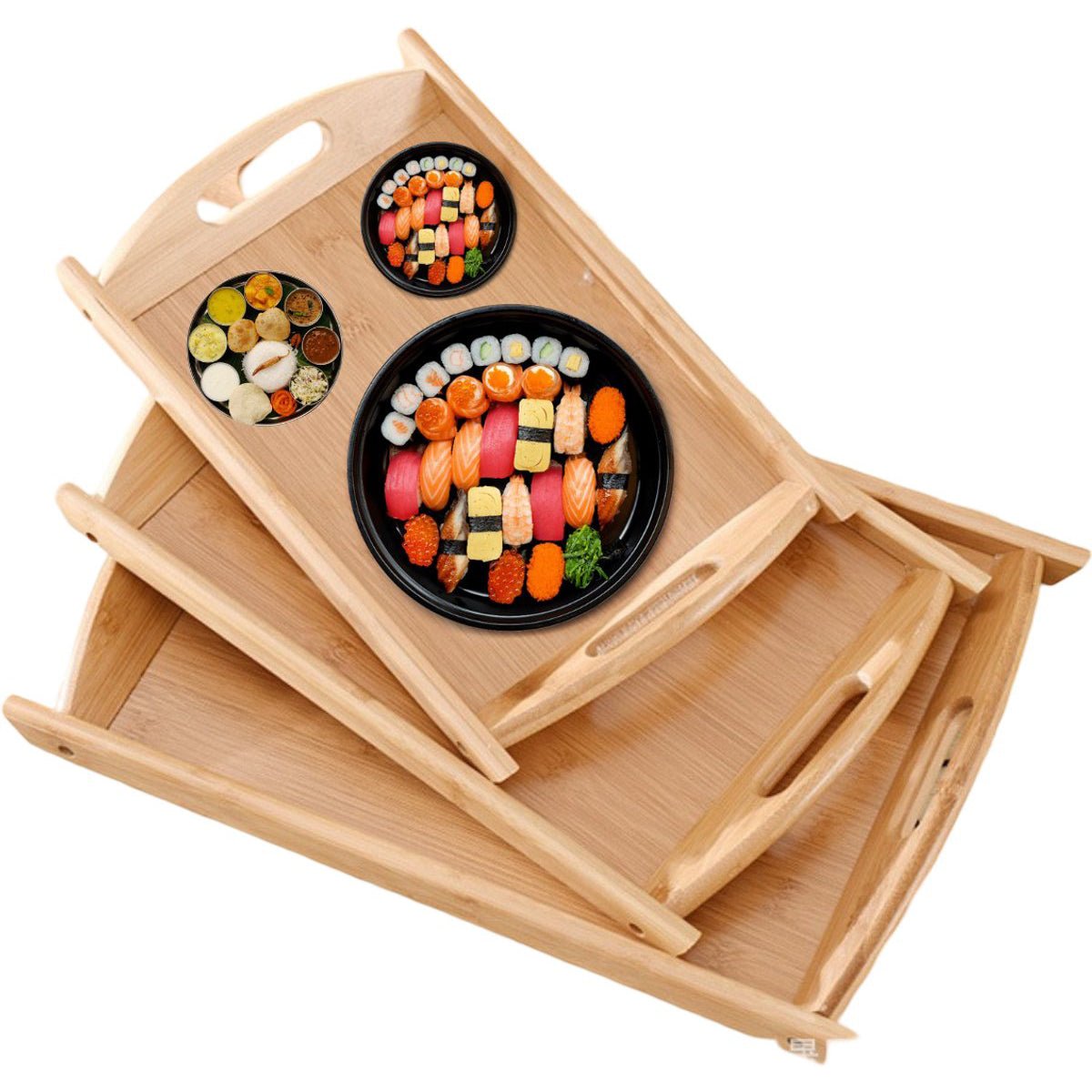 Cheffinger Dienbladen Set - 3 - delig - Bamboe - 38/44/50cm - Serveerbladenset - TEKZEN