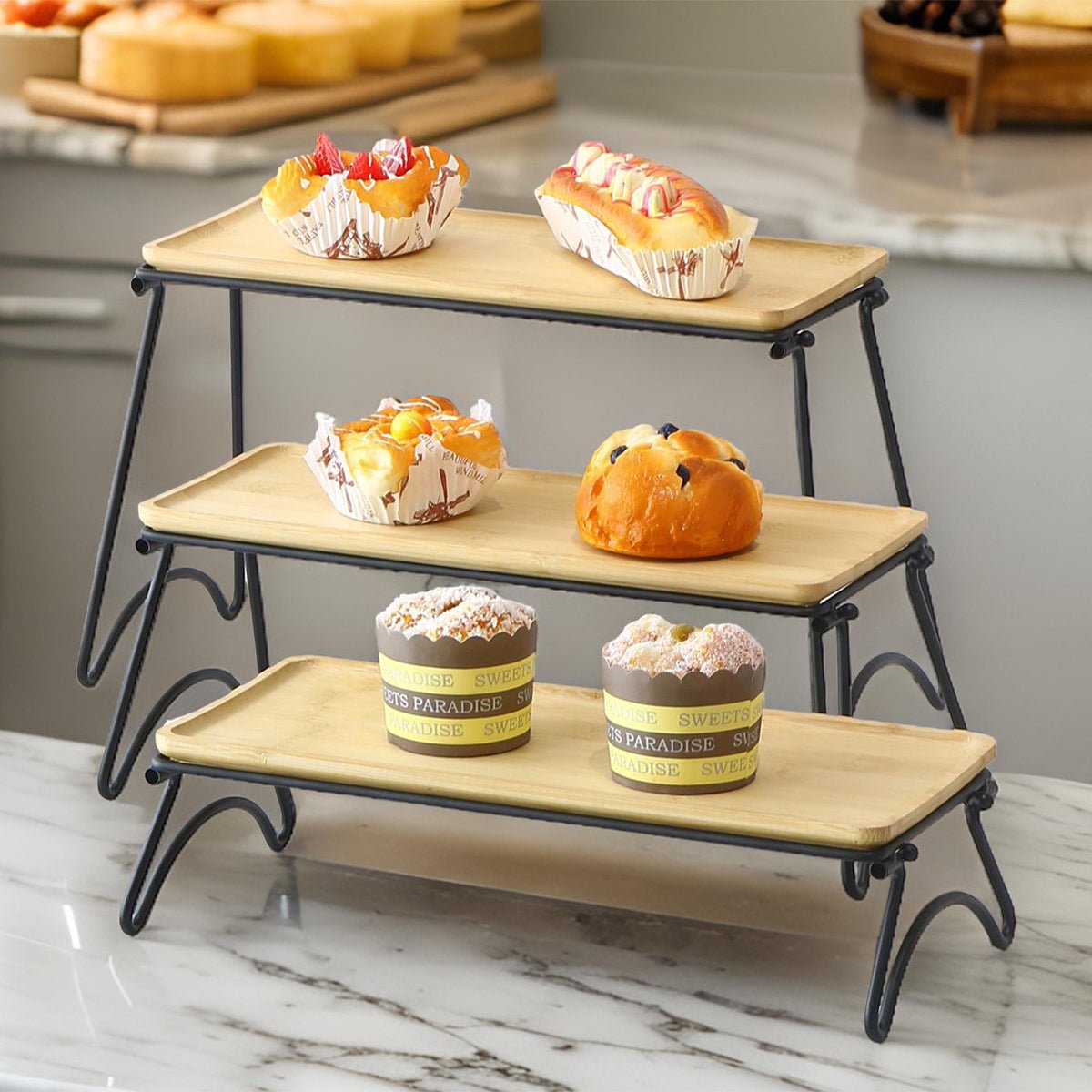 Cheffinger Dienbladen Set met Pootjes - 3 - delig - Bamboe - TEKZEN