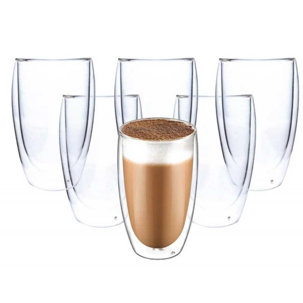 Cheffinger Dubbelwandige Glazen - 450 ml - Set van 6 - Koffieglazen - Theeglas - Cappuccino Glazen - Latte Macchiato Glazen - TEKZEN