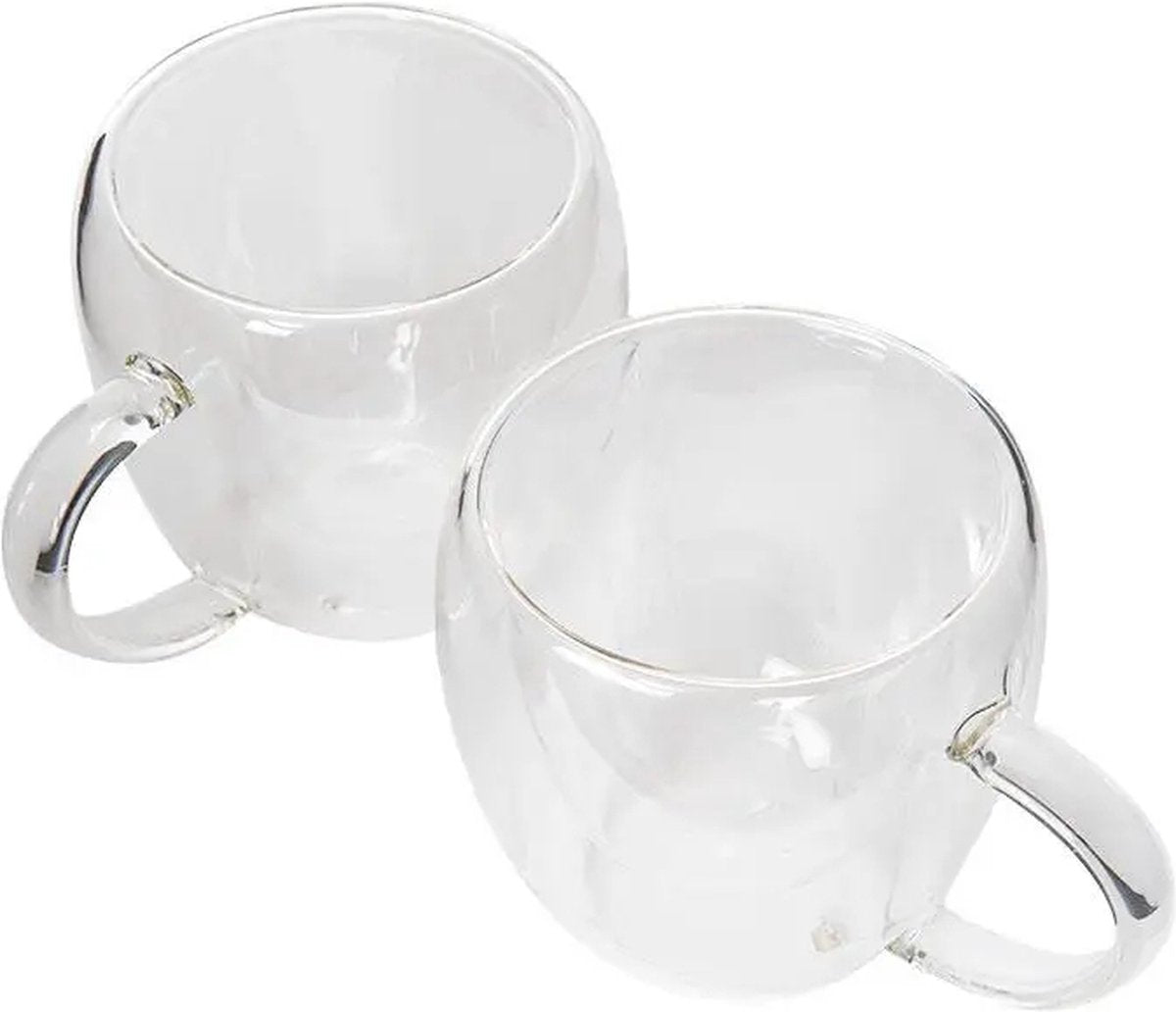 Cheffinger Dubbelwandige Glazen met Oor - 250 ml - Set van 2 - Koffieglazen - Theeglas - Cappuccino Glazen - Latte Macchiato Glazen - TEKZEN