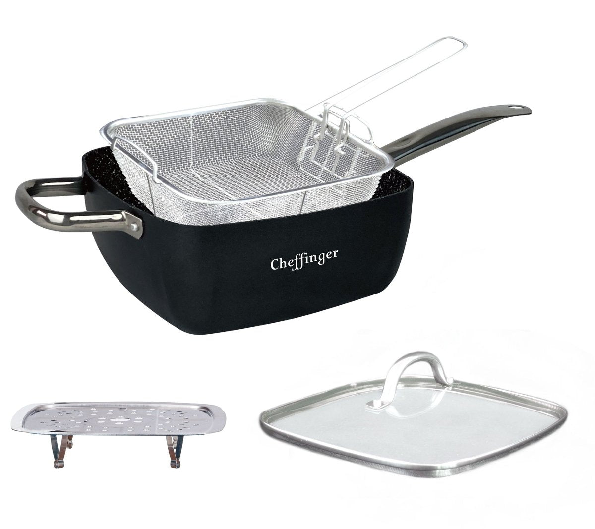 Cheffinger Frituurpan met Deksel - 24cm - Zwart - Inductie - TEKZEN