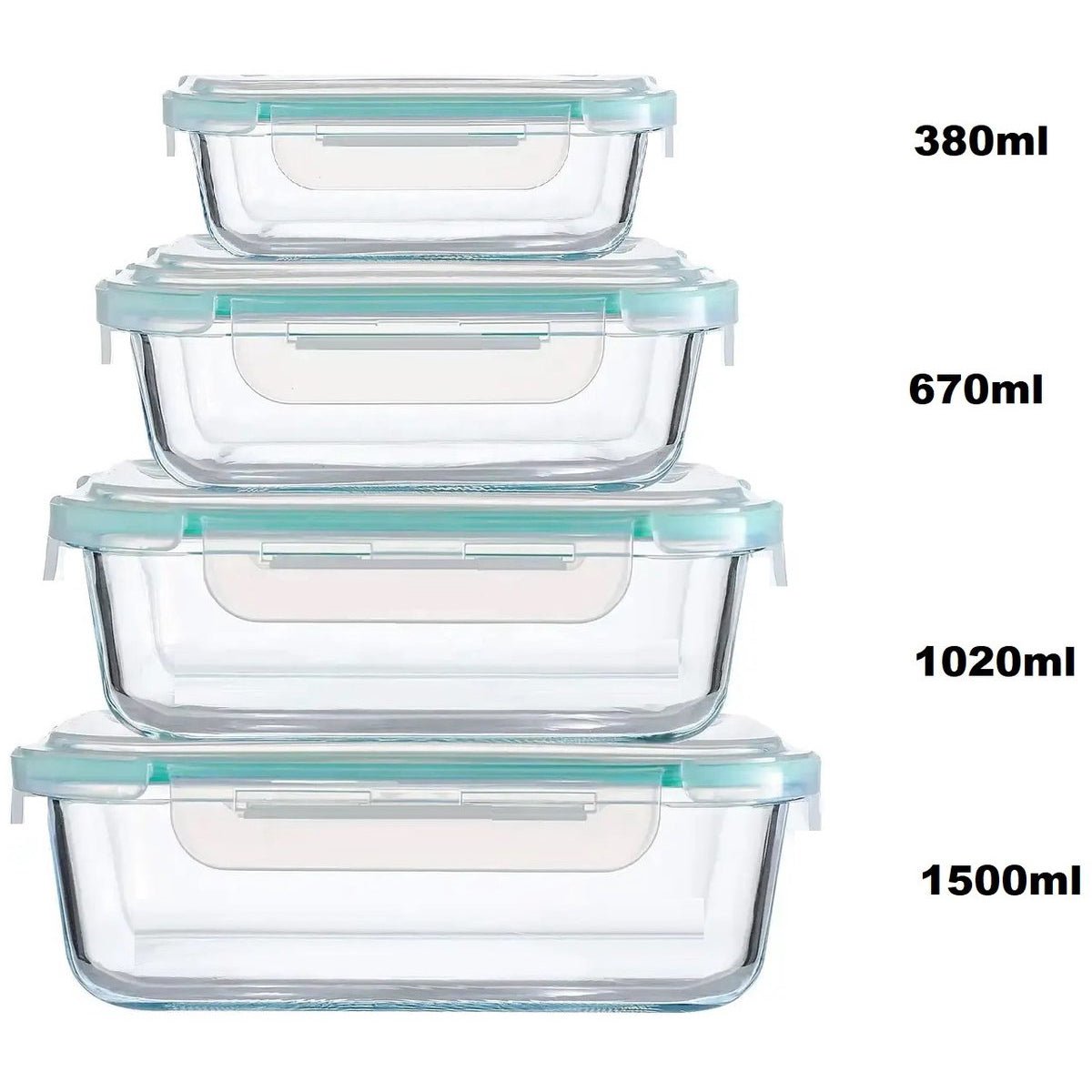 Cheffinger Glazen Vershoudbakjes - 4 - delig - Meal Prep Bakjes - Lunchbox - BPA vrij - Glas - TEKZEN