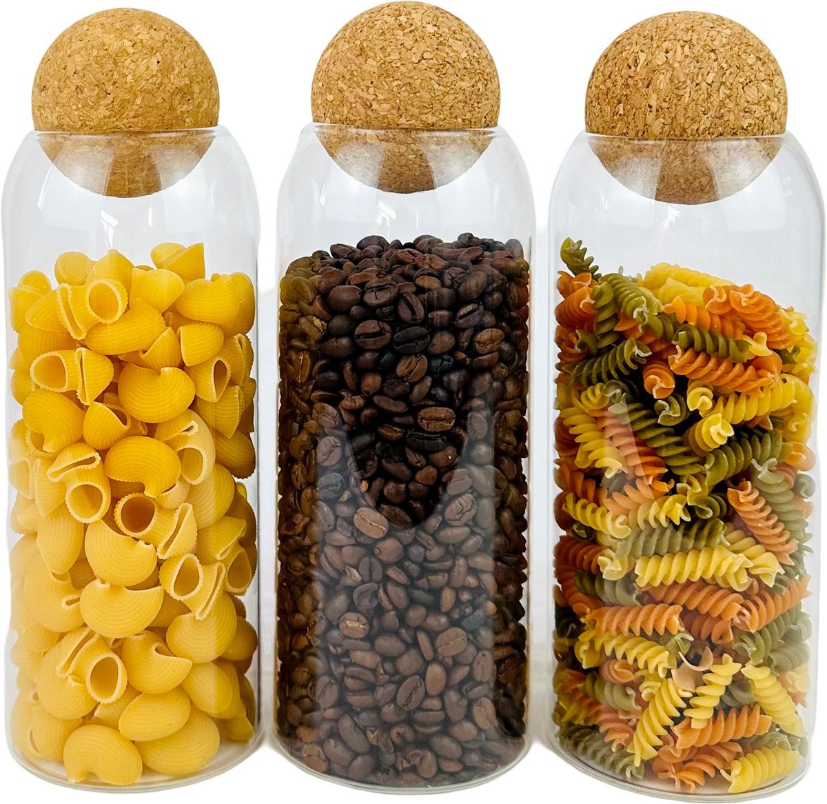 Cheffinger Glazen Voorraadpotten Set met Bamboe Deksel - 3 - delig - 1150ml - TEKZEN