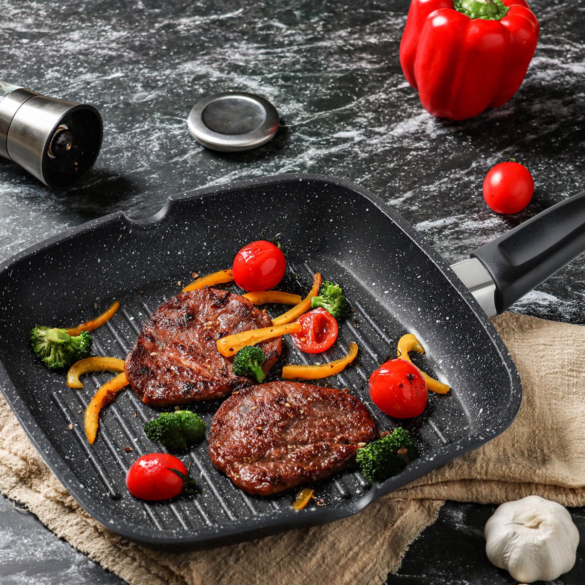 Cheffinger Grillpan - 28cm - Zwart - Inductie - TEKZEN
