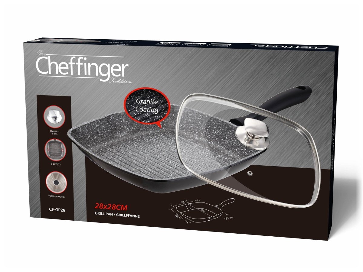 Cheffinger Grillpan met Deksel - 28cm - Zwart - Inductie - TEKZEN