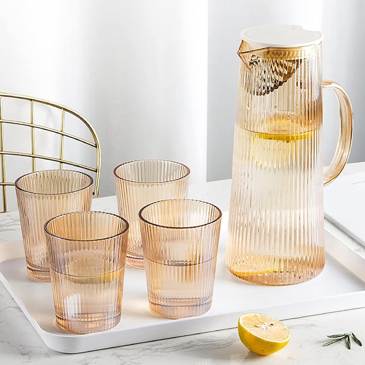 Cheffinger Karaf Set – 1,35L met 6 Glazen (260ml) | Stijlvol en Praktisch - TEKZEN