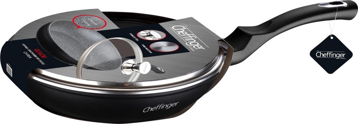 Cheffinger Koekenpan met Deksel - Marmeren Coating - 28cm - Zwart - TEKZEN