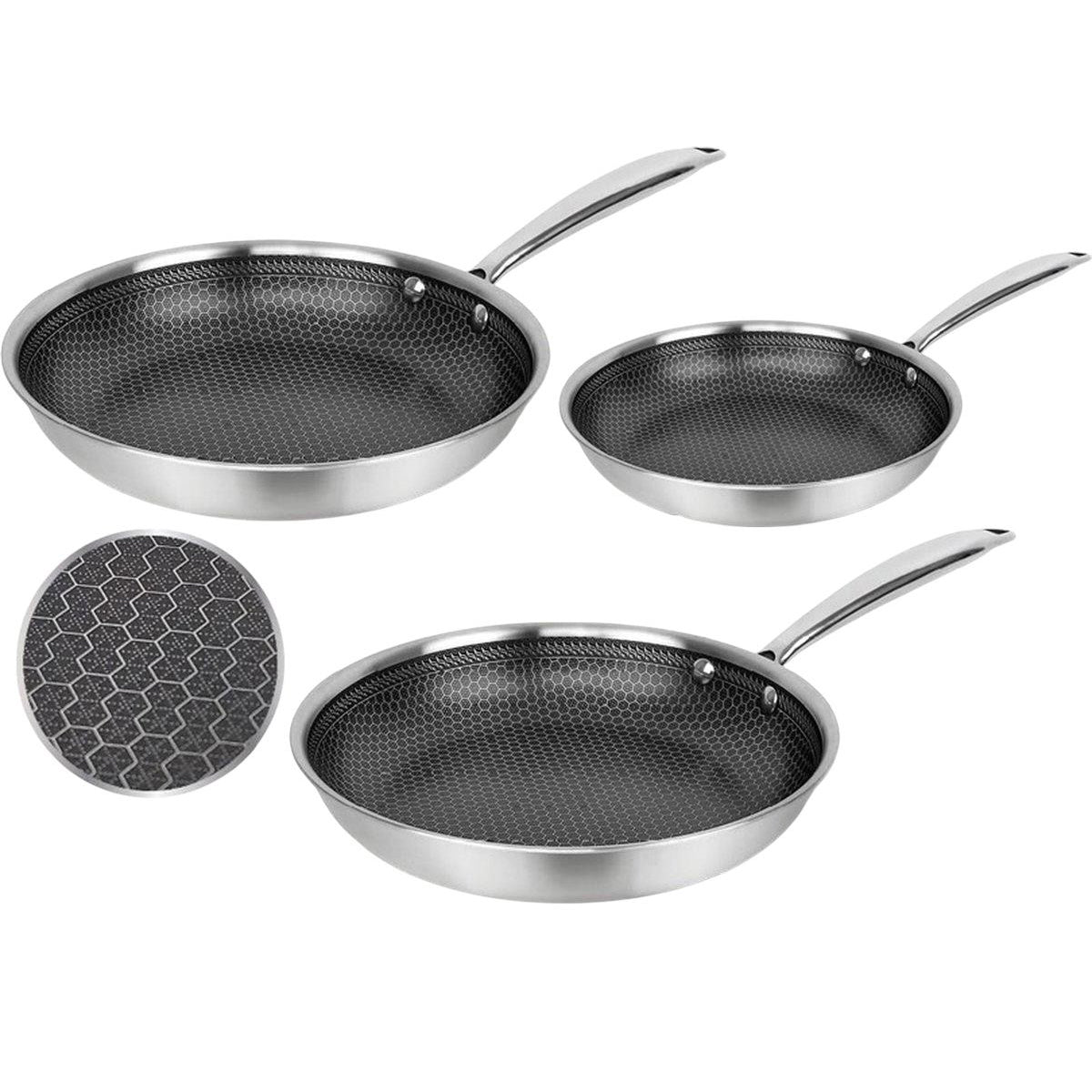 Cheffinger Koekenpannen Set - RVS - 3 - delig - 20, 24, 28cm - RVS - Honingraat - Inductie - TEKZEN