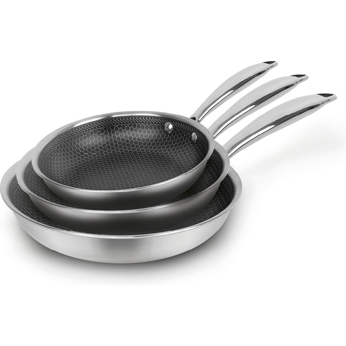 Cheffinger Koekenpannen Set - RVS - 3 - delig - 20, 24, 28cm - RVS - Honingraat - Inductie - TEKZEN