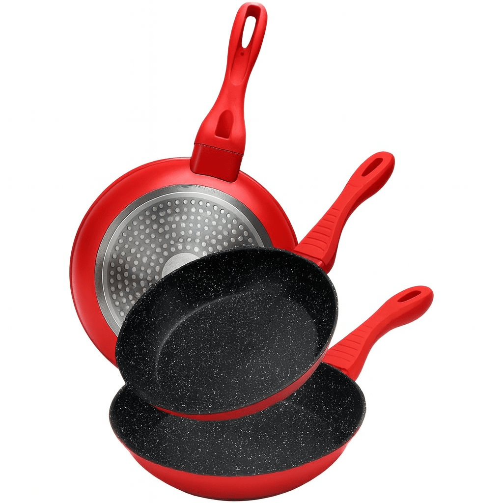 Cheffinger Koekenpannenset - 3 - delig - Rood - Koekenpan 20, 24,28cm - Inductie - TEKZEN