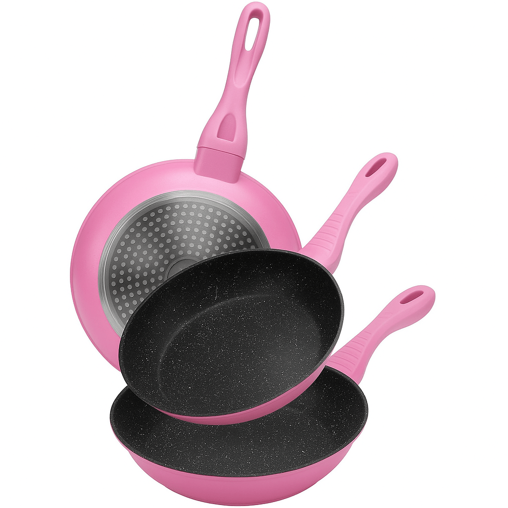 Cheffinger Koekenpannenset - 3 - delig - Roze - Koekenpan 20, 24,28cm - Inductie - TEKZEN