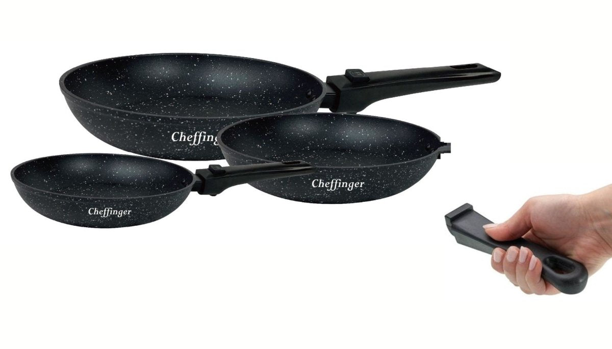 Cheffinger Koekenpannenset - Ø 20/24/28 cm - met Afneembare Handgreep - Zwart - TEKZEN