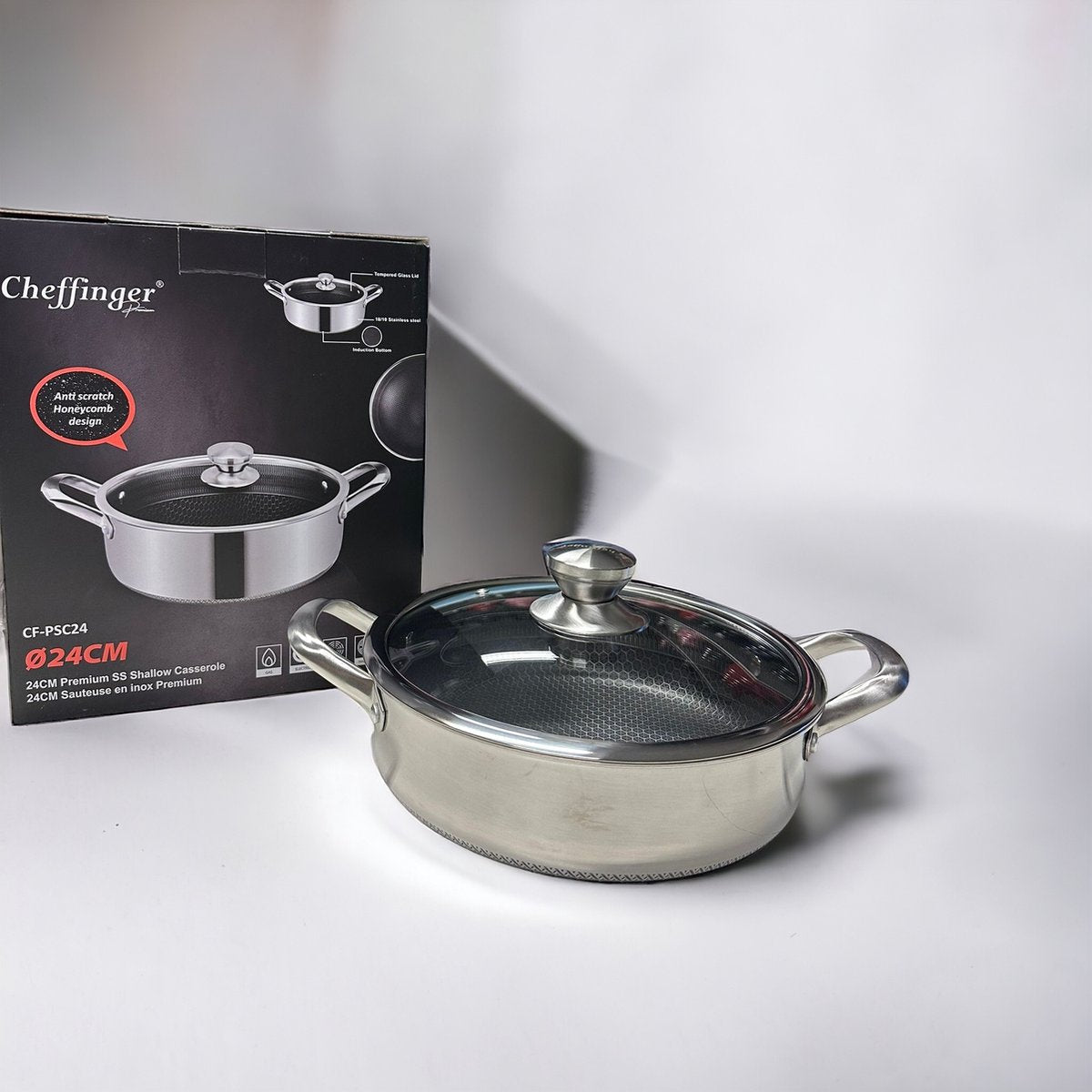 Cheffinger Lage Braadpan met Deksel - 24cm - RVS - Honingraat - Inductie - TEKZEN