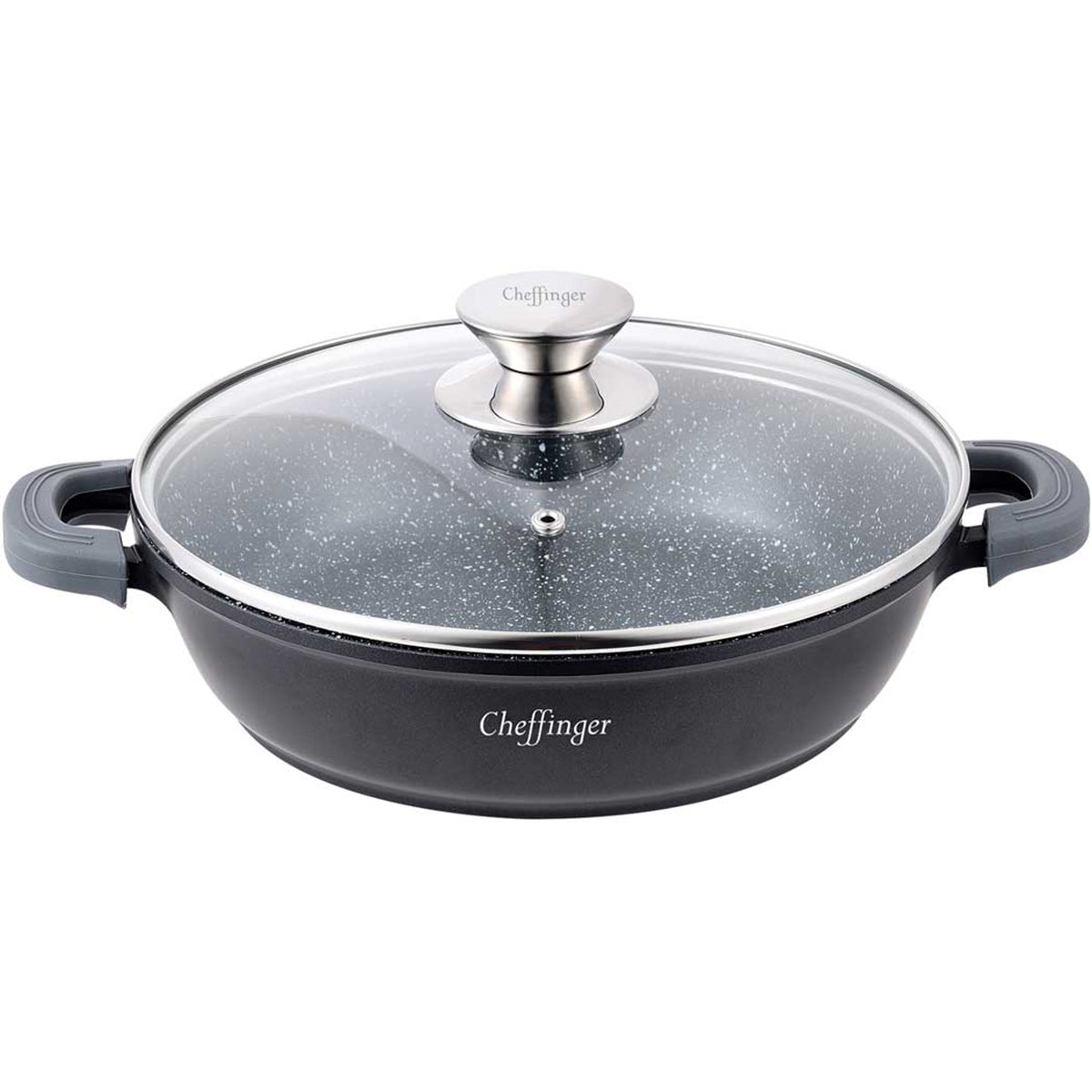 Cheffinger Lage Braadpan met Deksel - 28cm - 3,5L - Zwart - Inductie - TEKZEN