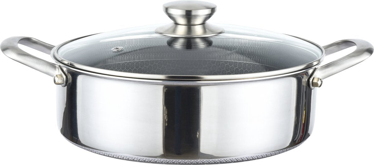 Cheffinger Lage Braadpan met Deksel - 28cm - RVS - Honingraat - Inductie - TEKZEN