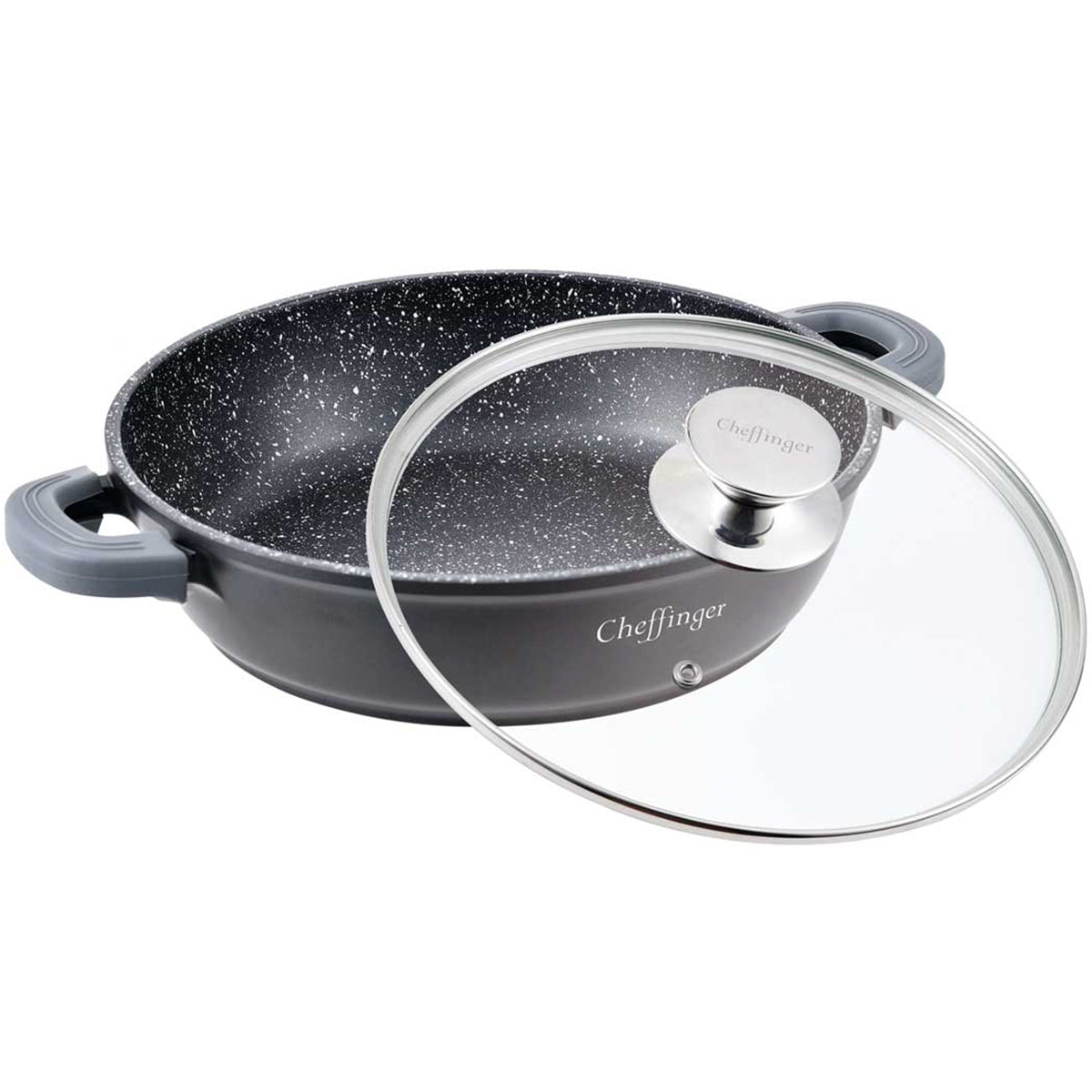 Cheffinger Lage Braadpan met Deksel - 32cm - 5L - Zwart - Inductie - TEKZEN