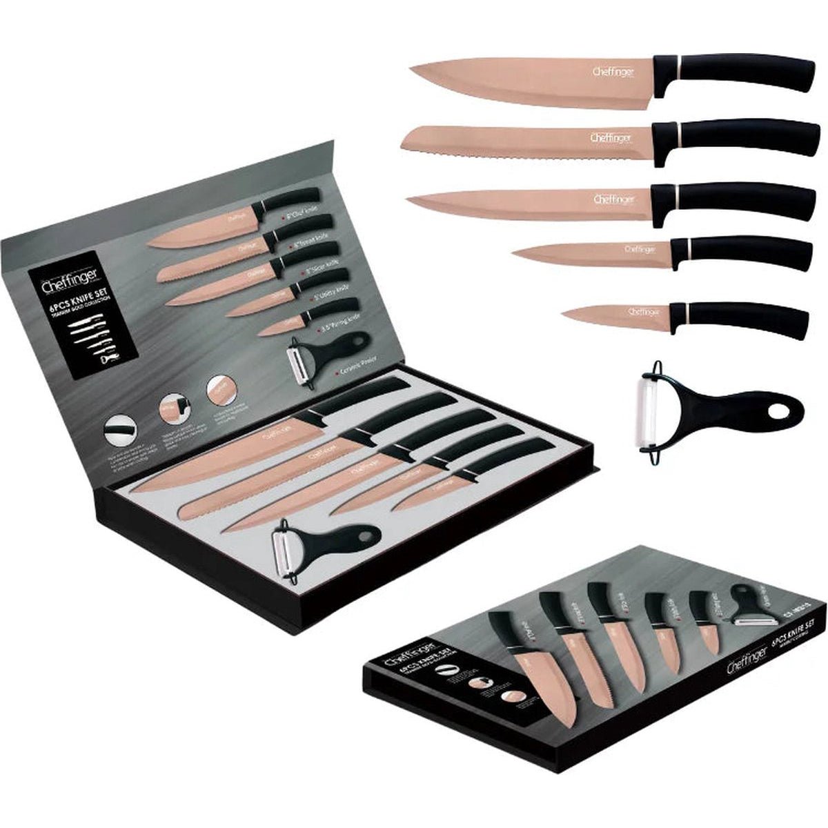 Cheffinger Messenset - 6 - delig - Rosé Goud / Zwart - TEKZEN