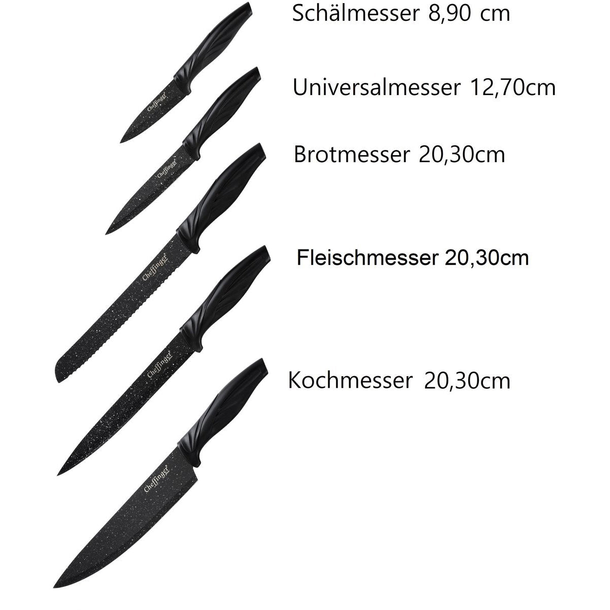 Cheffinger Messenset met Standaard - 6 - delig - Zwart - TEKZEN