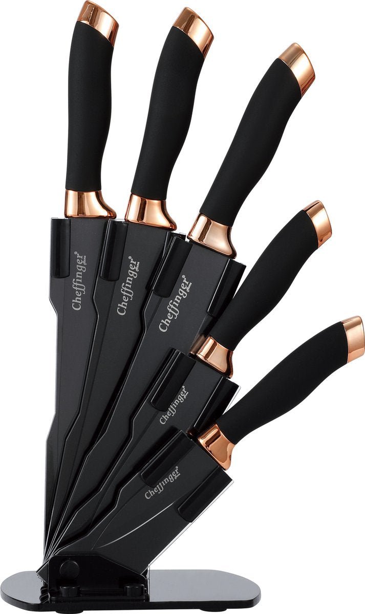 Cheffinger Messenset met Standaard - 6 - delig - Zwart / Rosé Goud - TEKZEN