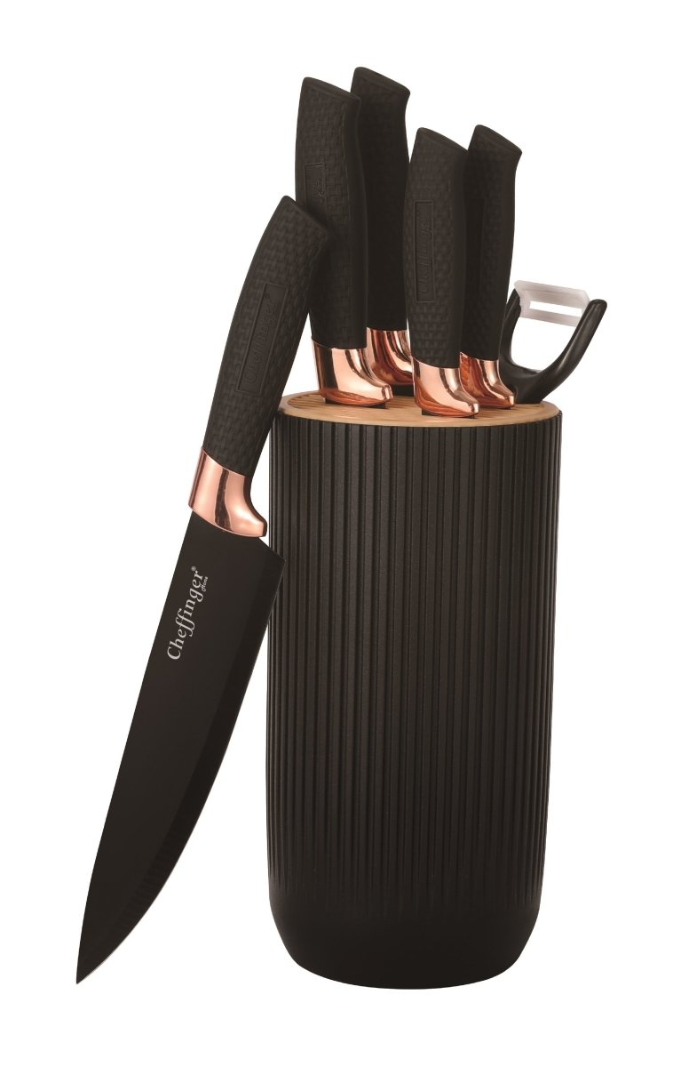 Cheffinger Messenset met Standaard - 7 - delig - Zwart / Rosé Goud - TEKZEN