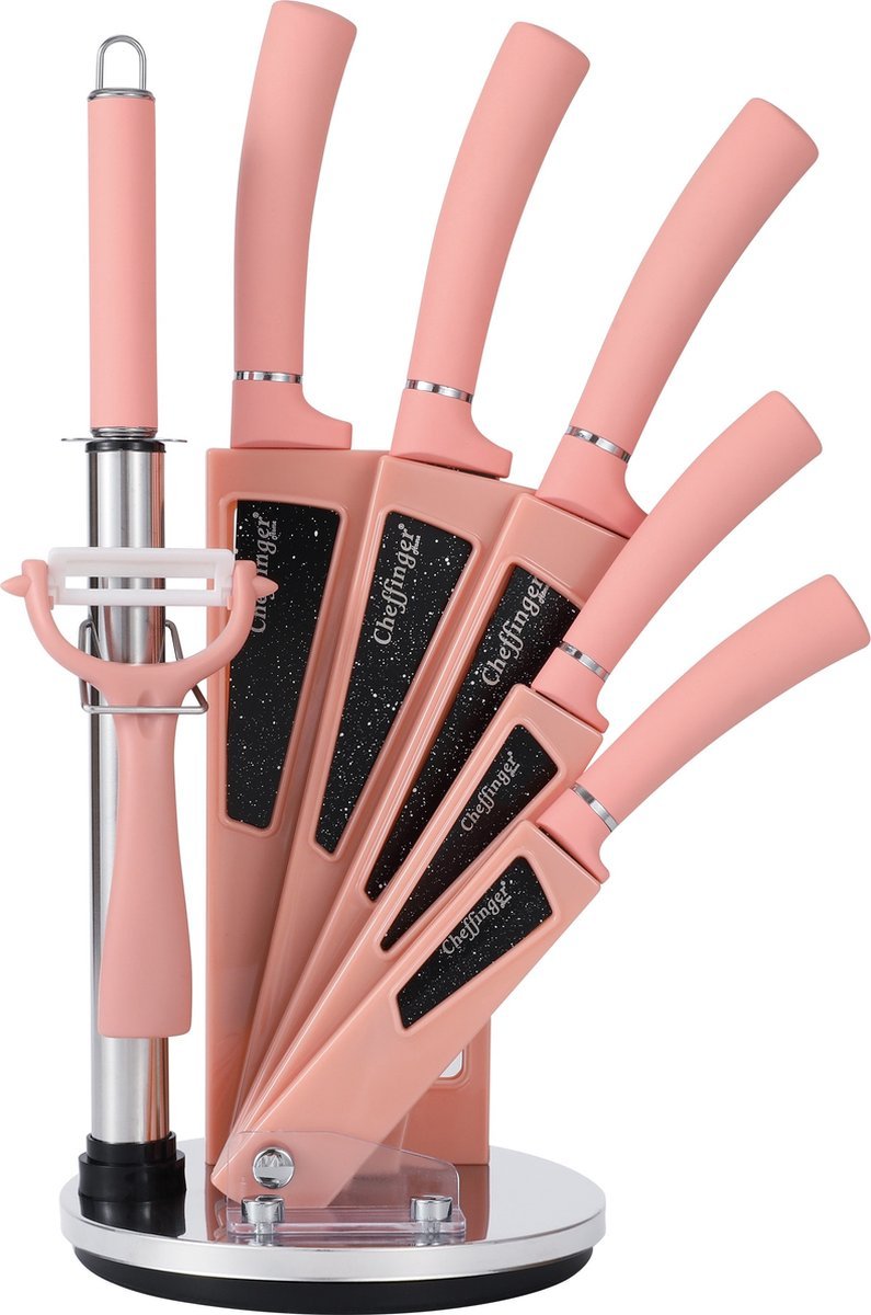 Cheffinger Messenset met Standaard - 8 - delig - Roze - TEKZEN