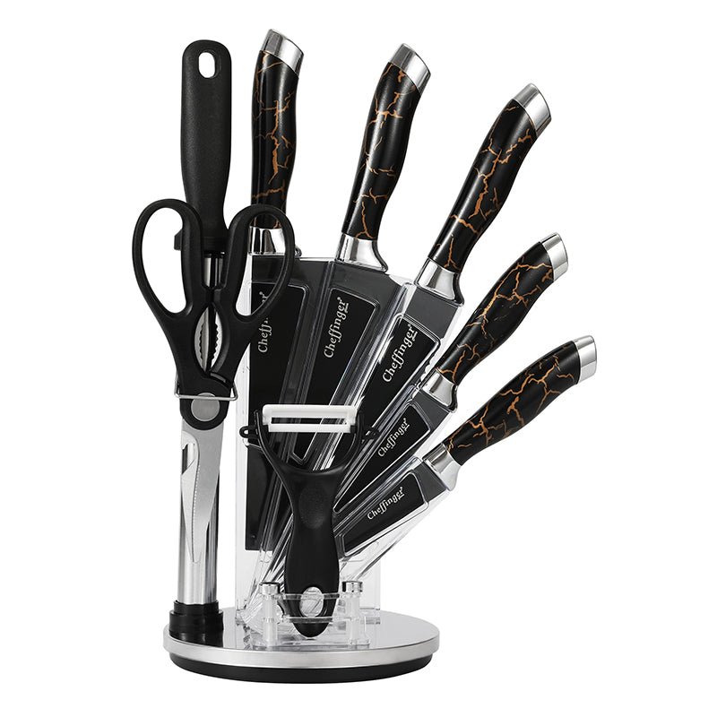 Cheffinger Messenset met Standaard - 9 - delig - Zwart/Rosé Goud/Marmer - TEKZEN