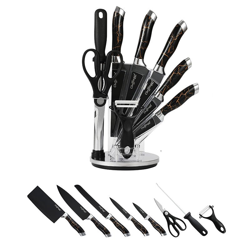 Cheffinger Messenset met Standaard - 9 - delig - Zwart/Rosé Goud/Marmer - TEKZEN