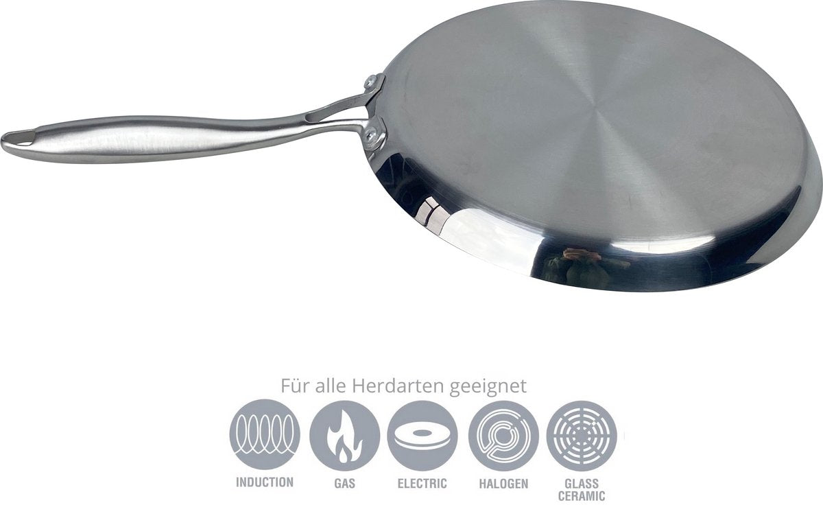 Cheffinger Pannenkoekenpan - 28cm - RVS - Zilver - Crêpespan - TEKZEN
