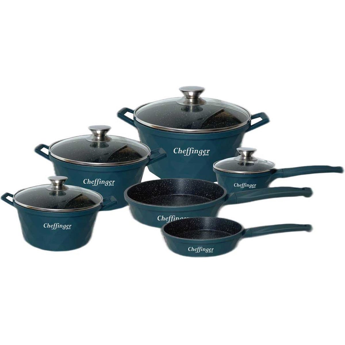 Cheffinger Pannenset - 12 - delig - Groen - Inductie - Met glazen deksels - TEKZEN