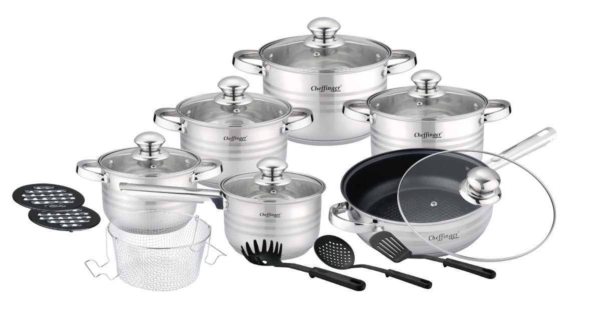 Cheffinger Pannenset - 18 - delig - Zilver - RVS - Kookpannen - Inductie - TEKZEN