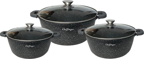 Cheffinger Pannenset - 6 - delig - 20, 24 & 28cm - Zwart - TEKZEN