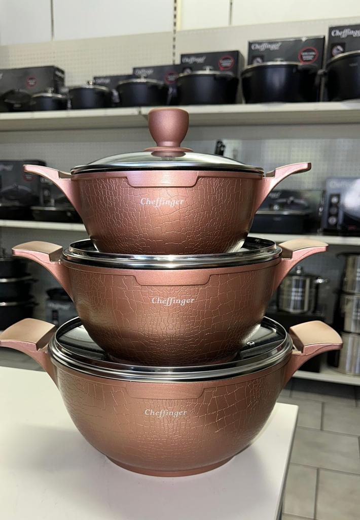 Cheffinger Pannenset - Crocodile Line - 6 - delig - 20, 24 & 28cm - TEKZEN