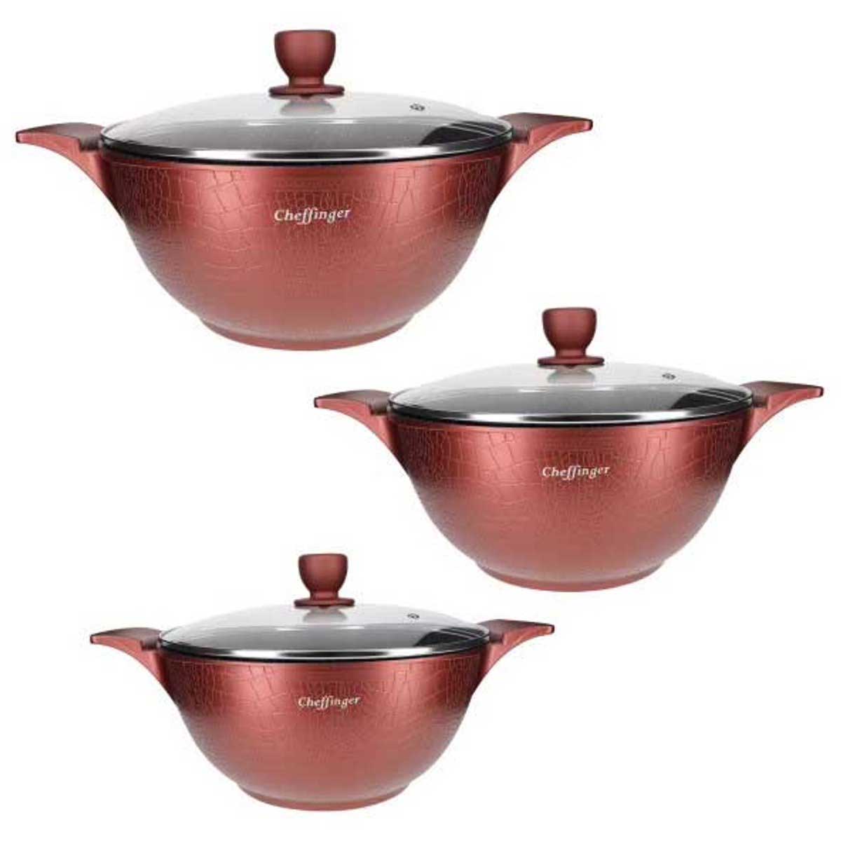 Cheffinger Pannenset - Crocodile Line - 6 - delig - 20, 24 & 28cm - TEKZEN