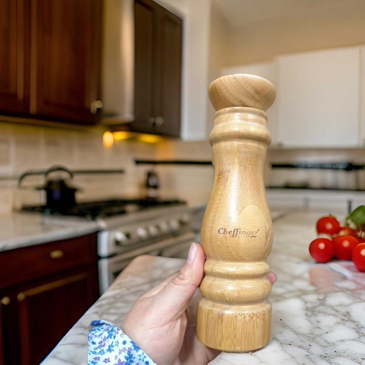Cheffinger Pepermolen en Zoutmolen Set - Set van 2 - Bamboe - 22cm - TEKZEN