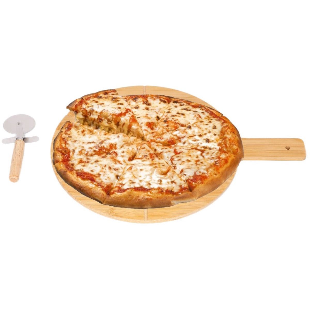 Cheffinger Pizzaplank met Pizzasnijder - Bamboe - Pizza Serveerplank met Handvat - TEKZEN