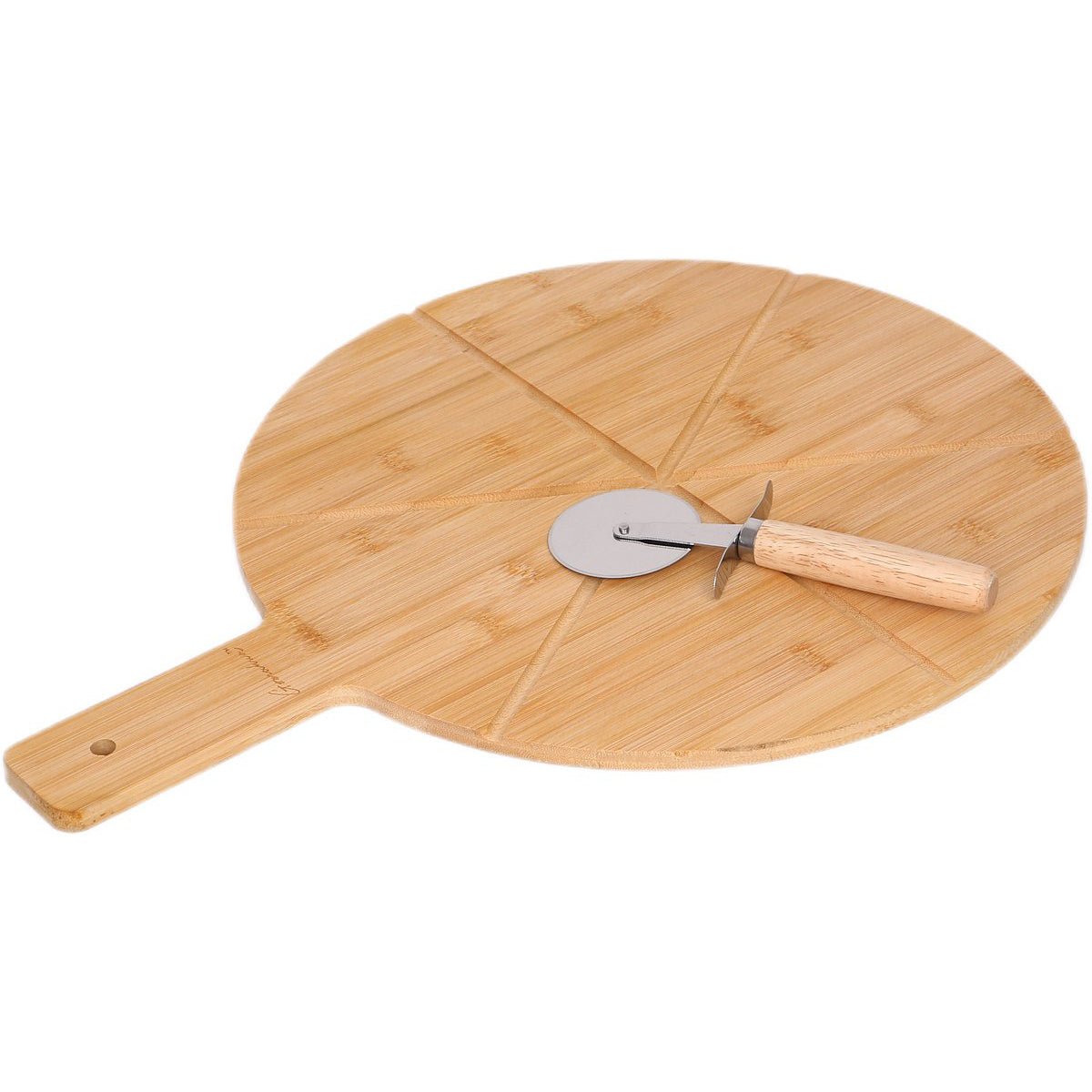 Cheffinger Pizzaplank met Pizzasnijder - Bamboe - Pizza Serveerplank met Handvat - TEKZEN