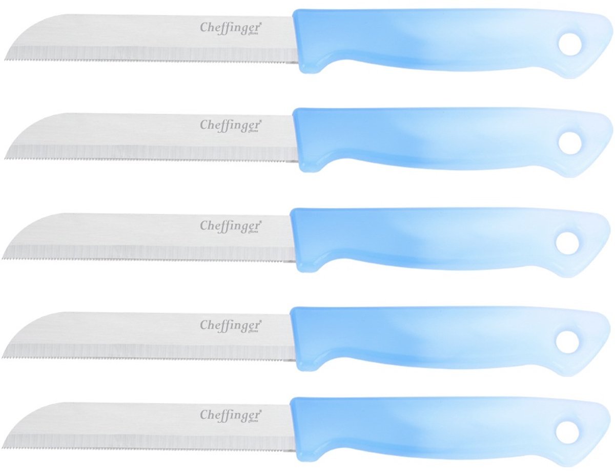 Cheffinger Schilmessenset – RVS Glad – 18 cm – Lichtblauw – 5 Stuks messenset