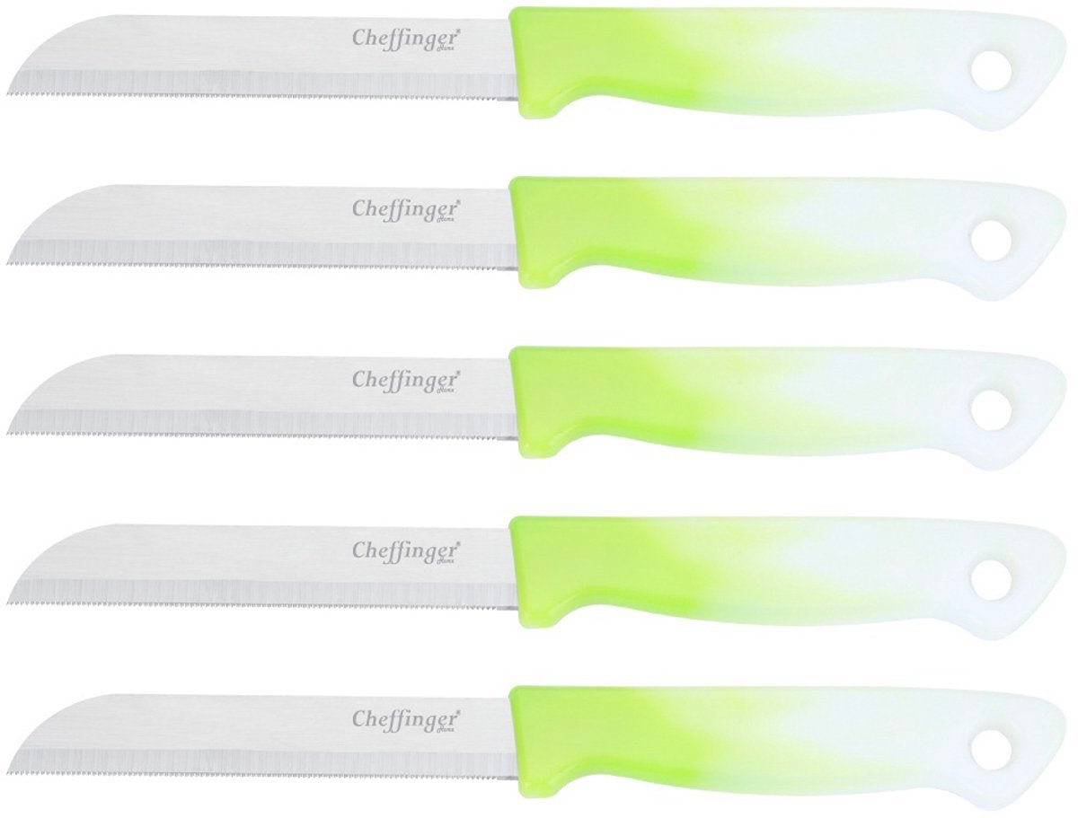 Cheffinger Schilmessenset – RVS Glad – 18 cm – Lichtgroen – 5 Stuks messenset