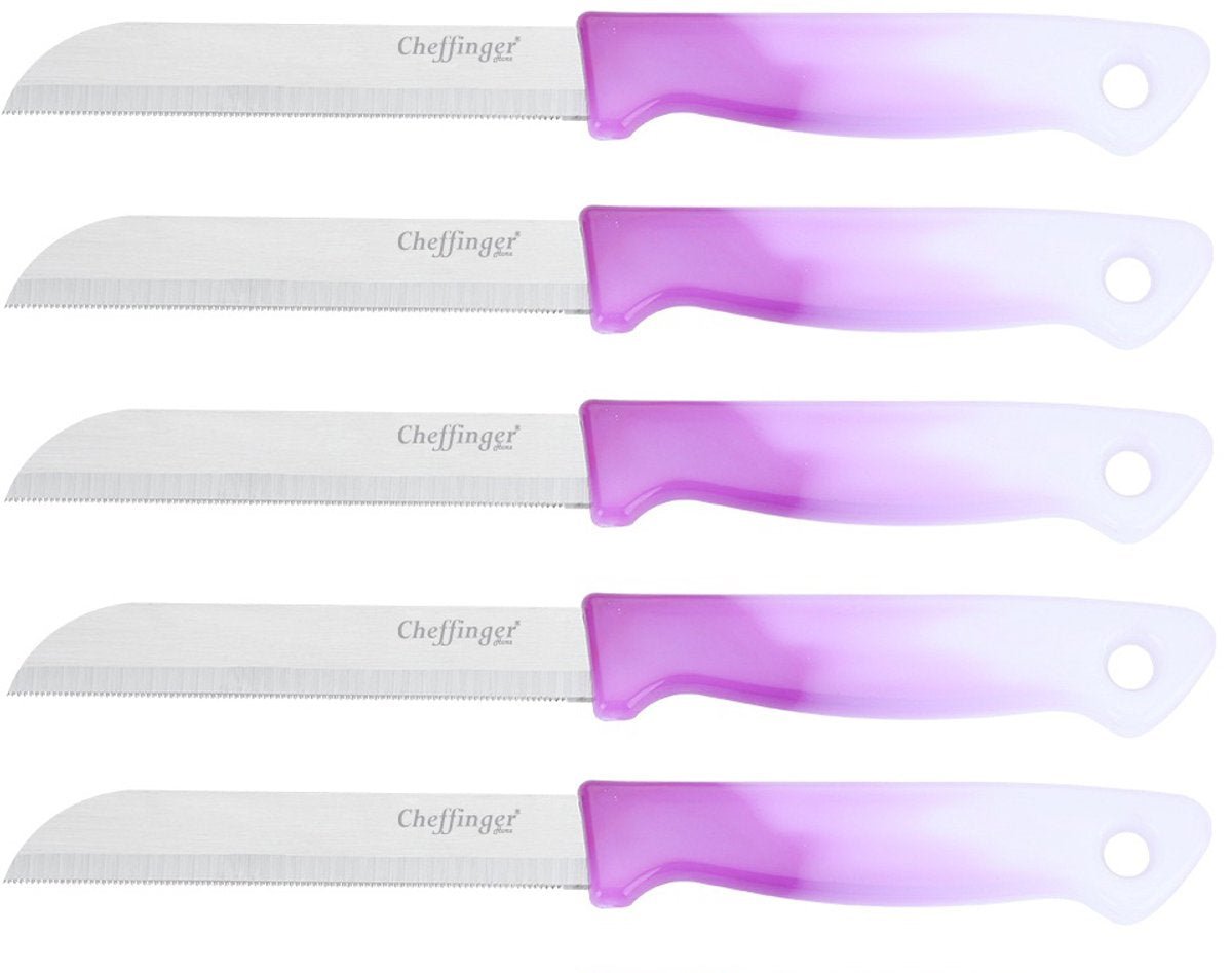 Cheffinger Schilmessenset – RVS Glad – 18 cm – Paars – 5 Stuks messenset