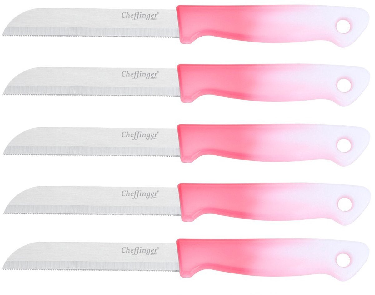 Cheffinger Schilmessenset – RVS Glad – 18 cm – Roze – 5 Stuks messenset