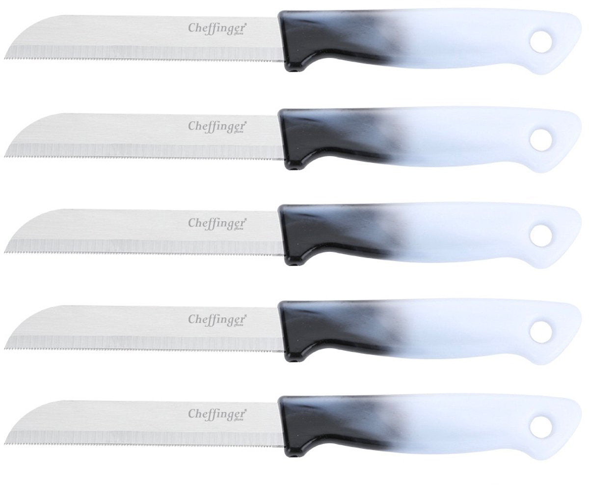 Cheffinger Schilmessenset – RVS Glad – 18 cm – Zwart – 5 Stuks messenset