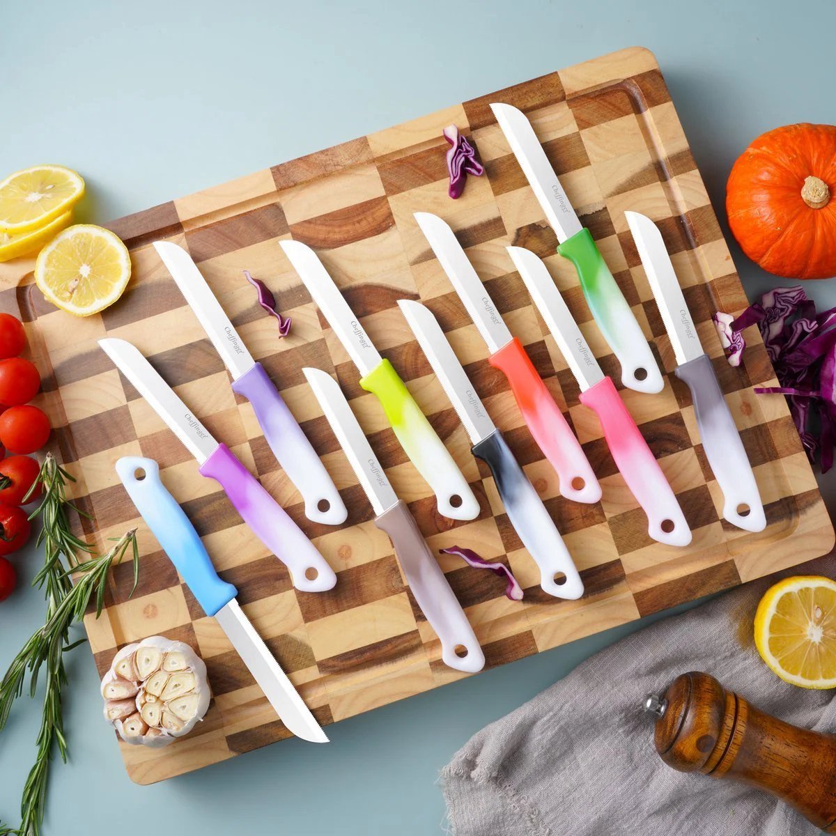 Cheffinger Schilmessenset - RVS Glad - 18cm - Mix Kleur - 10 Stuks - Schilmesje - TEKZEN