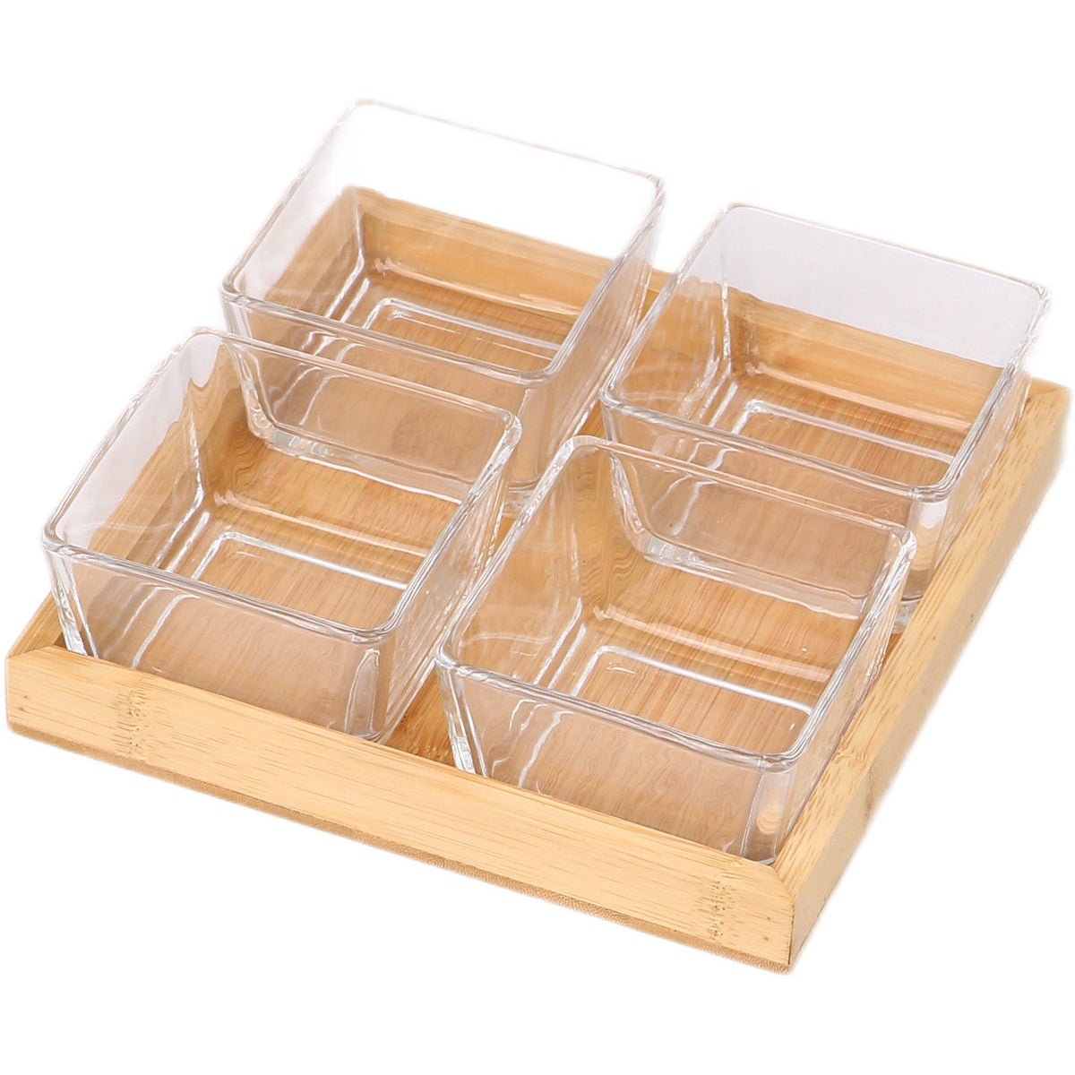 Cheffinger Snackschaal met 4 Bakjes - Bamboe - Borrelpank - Tapasschaal - Serveerschaal - TEKZEN