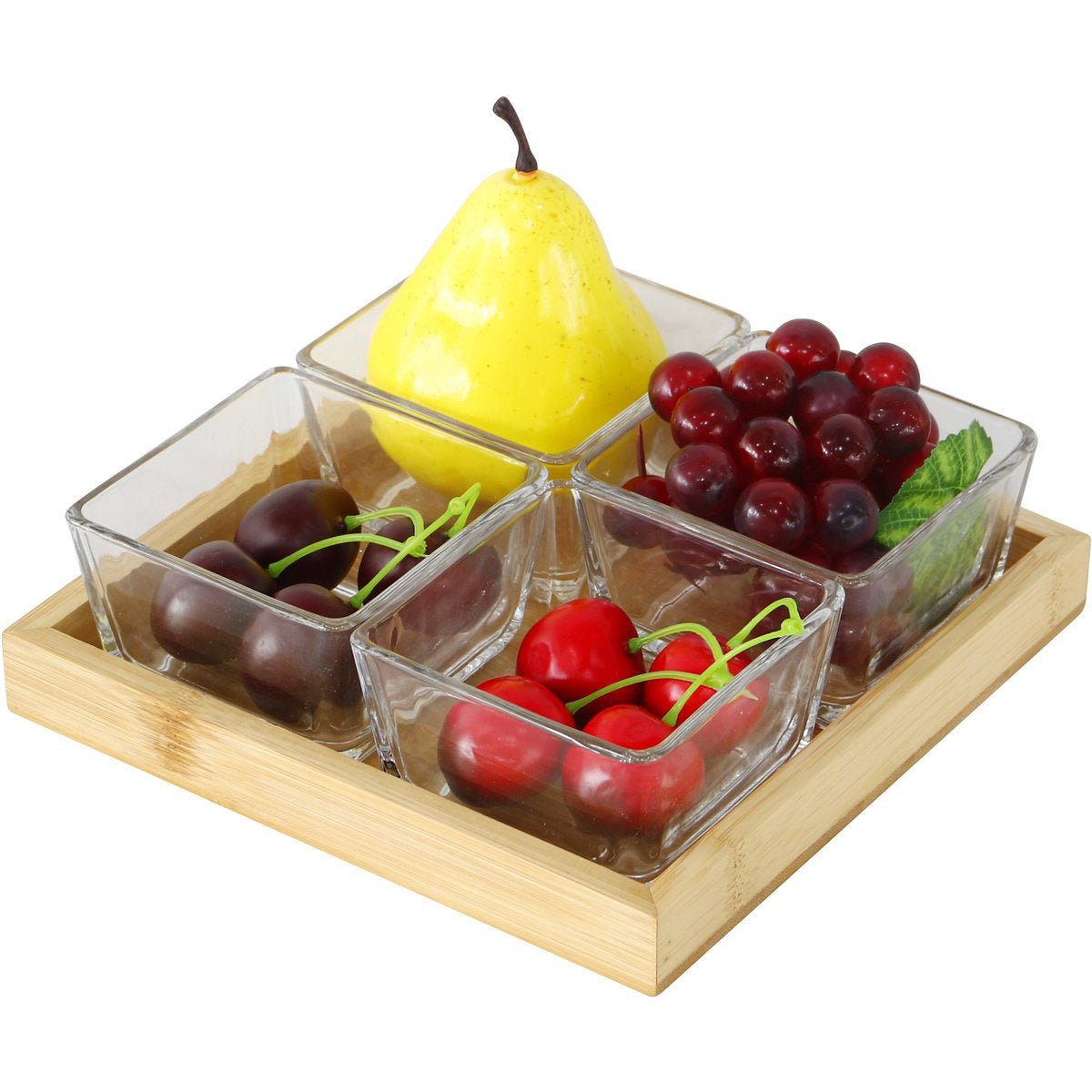 Cheffinger Snackschaal met 4 Bakjes - Bamboe - Borrelpank - Tapasschaal - Serveerschaal - TEKZEN