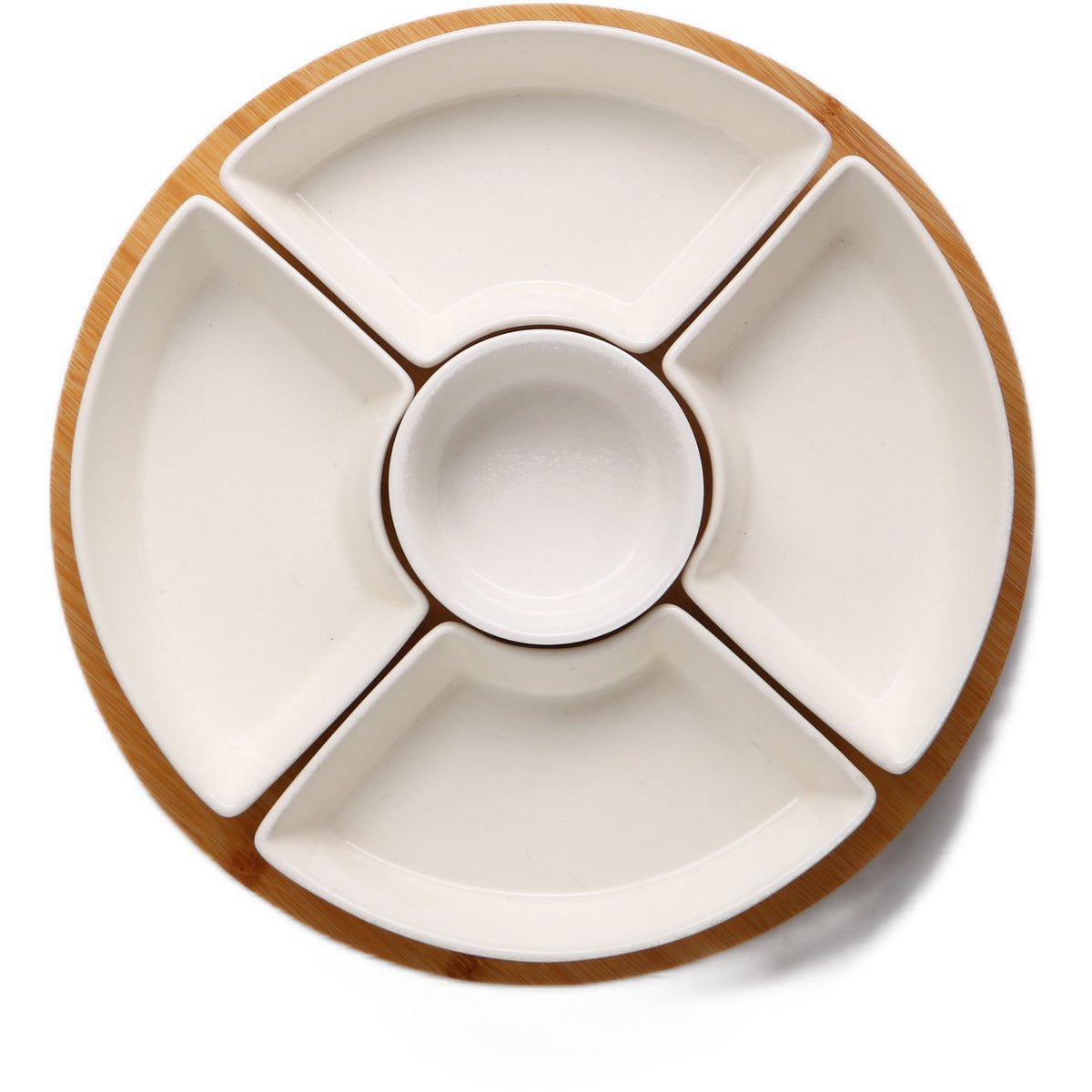 Cheffinger Snackschaal met 5 Bakjes - Bamboe - Borrelpank - Tapasschaal - Serveerschaal - TEKZEN