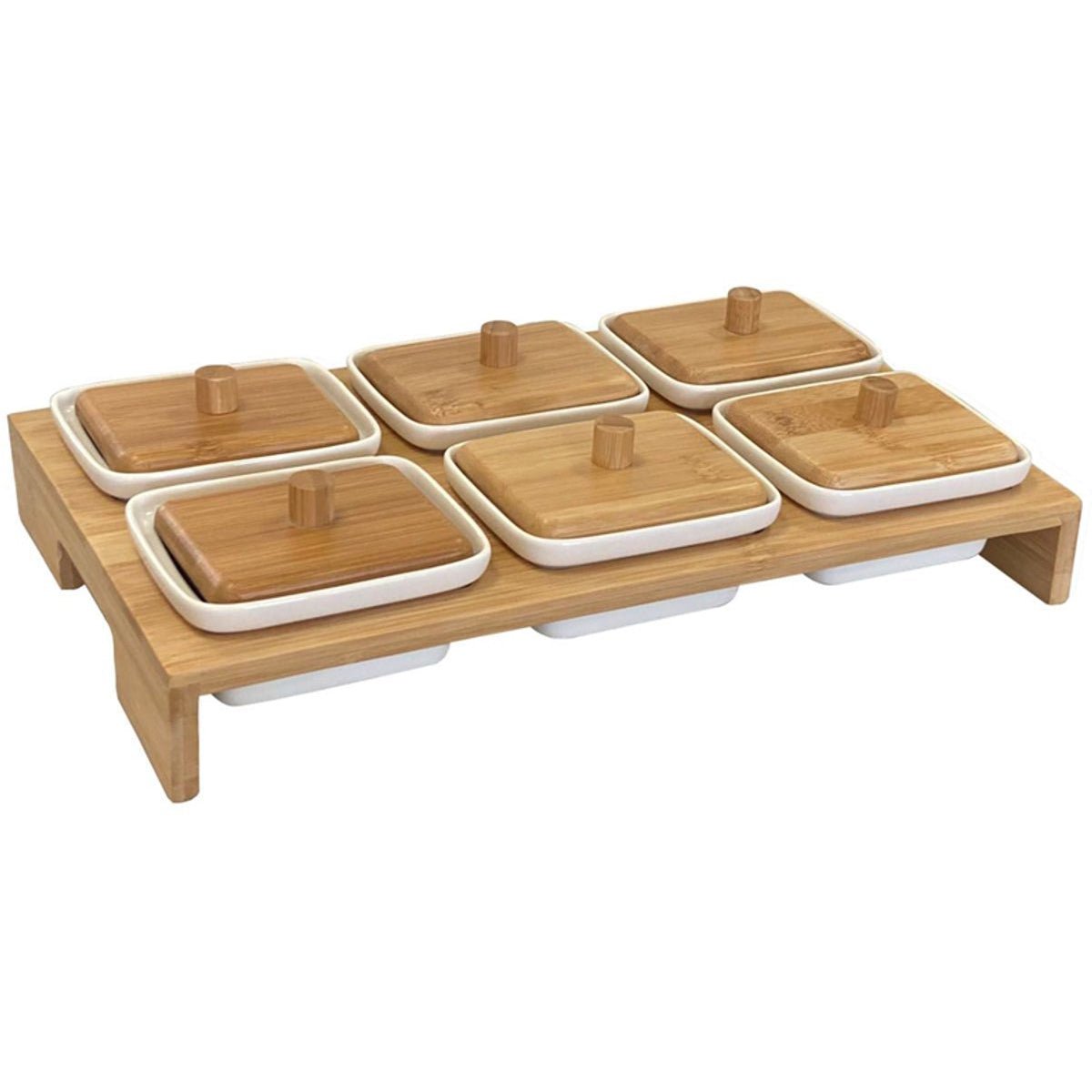 Cheffinger Snackschaal met 6 Bakjes - Bamboe - Borrelpank - Tapasschaal - Serveerschaal - TEKZEN