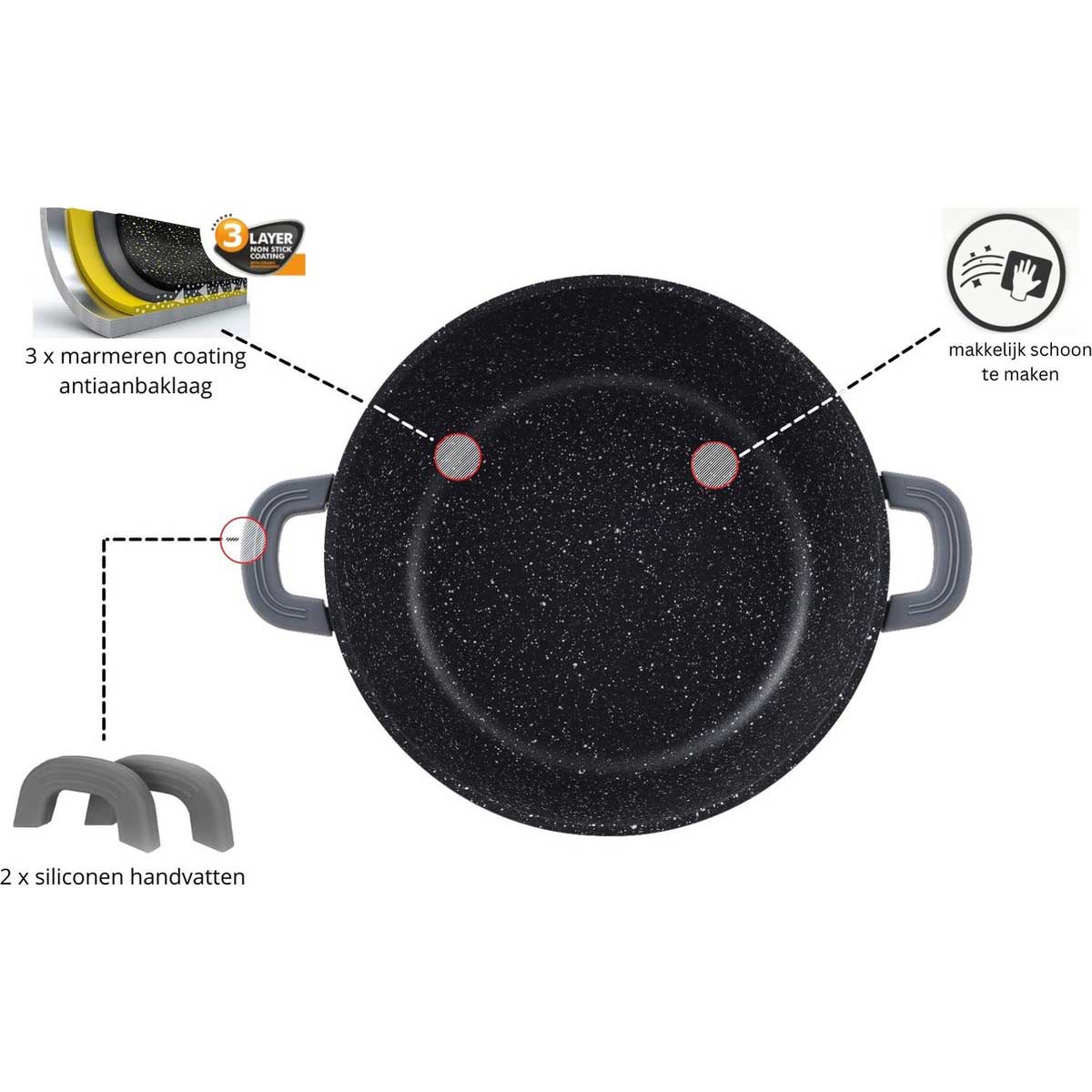 Cheffinger Soeppan - Diepe Braadpan - Marmeren Coating - 28 cm - Zwart - TEKZEN