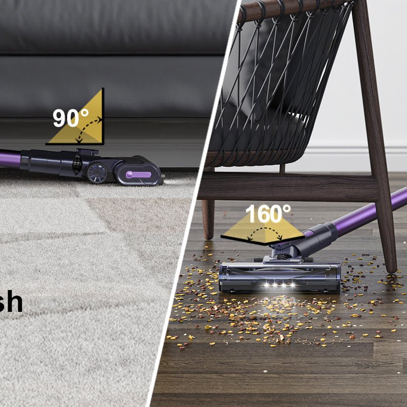 Cheffinger Steelstofzuiger - 300Watt - Draadloze Stofzuiger - Paars - LED Verlichting - Wandmontage - TEKZEN