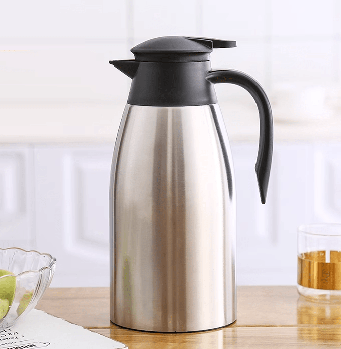 Cheffinger Thermoskan 2 Liter Zilver - RVS Inox - Themosfles - Isoleerkan - TEKZEN